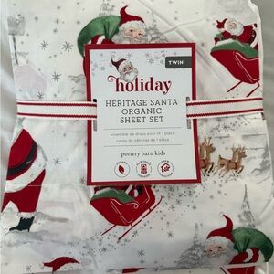 Pottery Barn Kids Heritage Santa Organic Sheet Set - Cotton, Twin